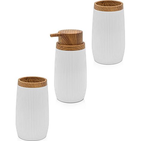 Set accessori bagno in plastica bianca con dispenser sapone e due portaspazzolini Blob (1/5)