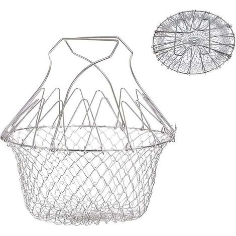 Panier a Frites Pliable en Acier Inoxydable - Passoire Cuisine Pliable - Panier Friteuse en Maille pour Cuisson frites, Vapeur & Rinçage Légumes & (1/5)