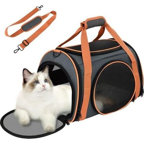 Sac Transport Chat, Caisse de Transport Chat Respirant et Pliable, Cage Transport pour Chat avec Grand Espace, Sac Transport Chat Ouverture Matelas en Peluche Amovible, Panier Transport Chat (1/5)