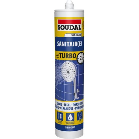 Mastic Sanitaire Turbo - Mastic silicone acétique sanitaire - Soudal - 290 ml Blanc