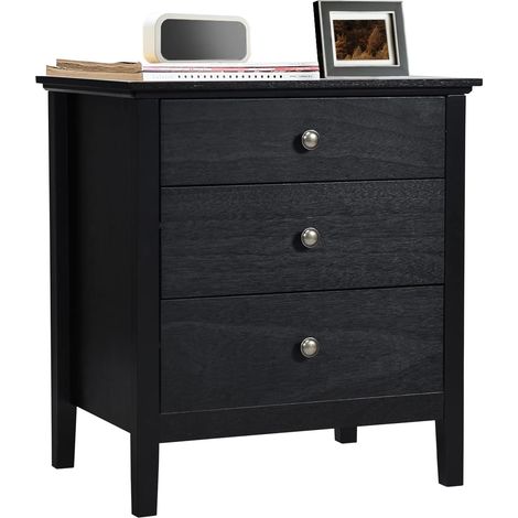 GOPLUS Table de Chevet avec 3 Tiroirs, Table de Nuit, pour Chambre, Salon, 60 x 45 x 66 CM (Noir (1/5)