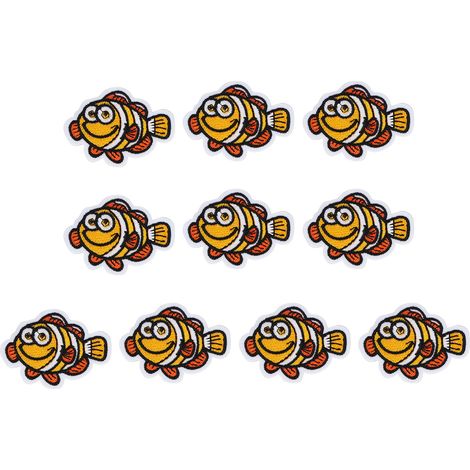 10 Pièces Patchs Fer à Repasser Adhésifs Tissu Stickers Réparation Trous DIY Déco Animaux Marins Broderie Petit Poisson Jaune (1/5)