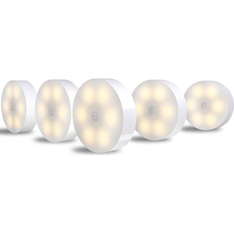 Veilleuse à capteur de mouvement sans fil rechargeable, lumière à capteur de mouvement à coller partout, applique murale intelligente pour couloir, placard, escalier, armoire (lot de 5, chaud) (1/2)