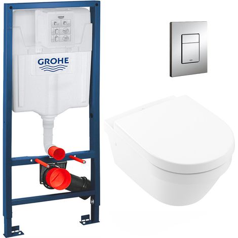 Grohe Pack WC Rapid SL + vaso Villeroy&Boch Architectura senza scarico DirectFlush fissaggi invisibili + sedile + piastra cromata