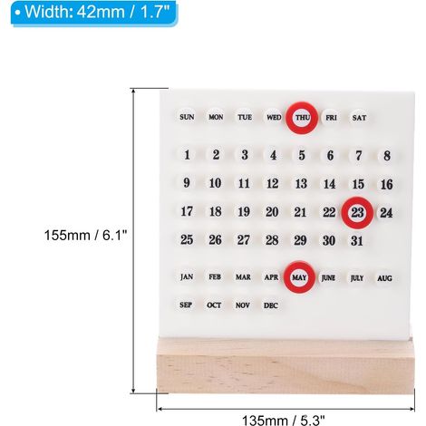 Calendrier perpétuel en bois, support de calendrier acrylique de bureau, affichage mois-semaine-date pour bureau, magasin, bureau ou décoration domestique, blanc (1/3)