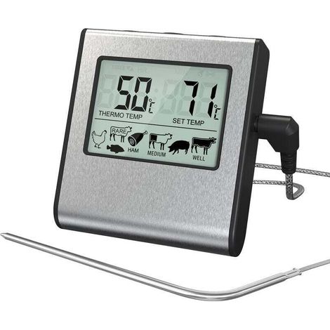 Thermomètre de Cuisson pour Viande Numérique avec Large Écran LCD pour Fumoir Four Cuisine Friandises Barbecue Grill Thermomètre avec Minuteur et Sonde de Températures en Acier Inoxydable (1/4)