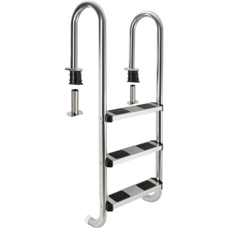 Arebos – Échelle de piscine en acier inoxydable 3 marches – Antidérapante – Longueur 132 cm – Largeur 45 cm – Capacité de charge élevée
