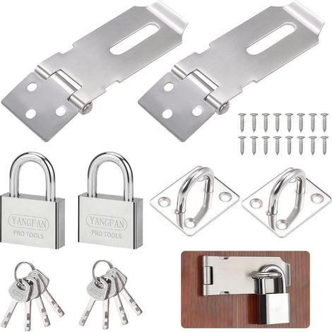 2er Set Edelstahl Riegelschloss Haspe mit Vorhängeschloss & Schrauben