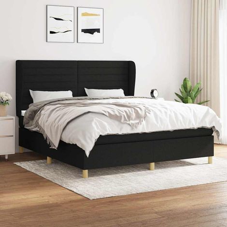 Cama box spring con colchón tela negro 180x200 cm (1/5)