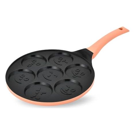 MAESTRO MR-1222 Sartén para tortitas de 26 cm con diseño de emoticono sonriente, antiadherente, mango de silicona, apta para placas de inducción, de gas, eléctricas y vitrocerámicas (Beige)