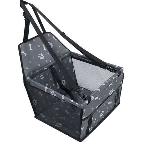 Siège auto pliable pour animaux de compagnie en tissu Oxford imperméable - imprimé gris - sûr et robuste - avec 12 barres de support en PVC (1/5)