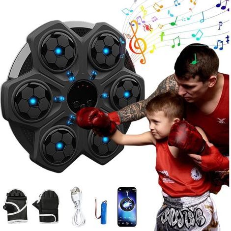 Machine de Boxe Musicale Enfants, Machine de Boxe Murale Intelligente Bluetooth avec Gants,3 Vitesses et Comptage Automatique, Cadeaux de Boxe pour Noël, Anniversaire