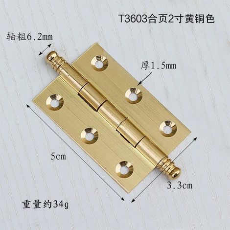 (T3603 Or 50 mm) 4 charnières de porte en laiton antique pour meubles, armoires, tiroirs et boîtes en bois. (1/5)