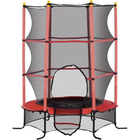 Kindertrampolin Ø 1,6 x 1,9 m mit Sicherheitsnetz und gepolsterten Stangen, Alter 3–10 Jahre, Rot