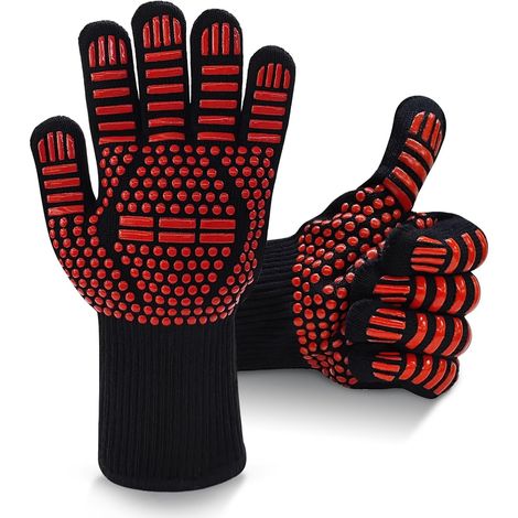 Guantes para barbacoa resistentes al calor (750 °C), de silicona antideslizante para horno, para hombre y mujer, con dedos para cocinar y asar.