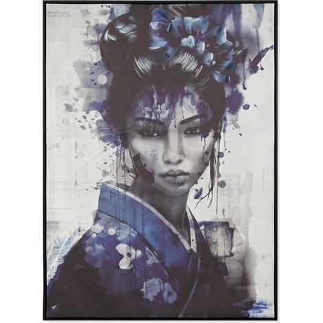 Cuadro Lienzo Ps 103X4X143 Geisha Enmarcado Azul