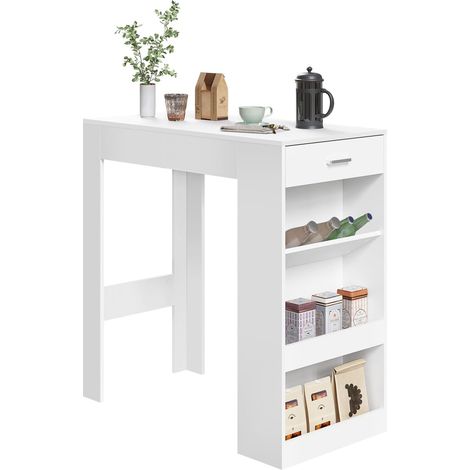 WOLTU Tavolo Alto da bar con 1 Cassetto e 3 Ripiani in Legno Ingegnerizzato 100 x 50 x100 cm,Bianco