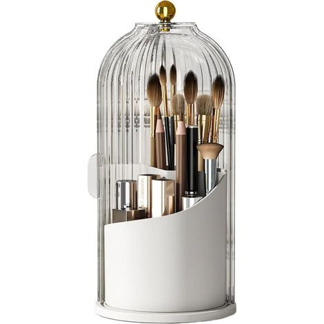 Porte-pinceaux de maquillage avec couvercle360°Boîte de rangement rotative pour pinceaux de maquillage, transparente (1/5)