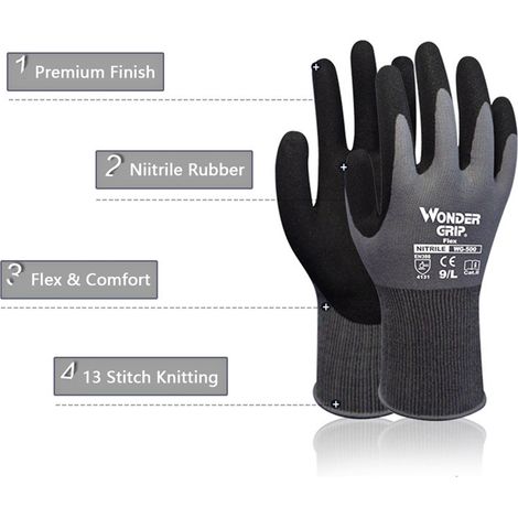 Ortviai Gants de Travail en Nitrile Imprégné – Taille L, Noir et Gris, 1 Paire, Idéal pour Jardinage, Entretien et Logistique