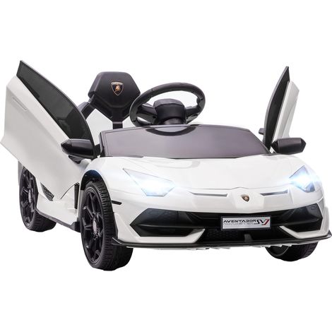 Voiture électrique pour enfants, Lamborghini Aventador sous licence, portes papillon, musique, klaxon, pour les 3-5 ans, blanche