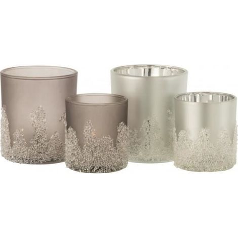 Photophore - - Set de 2 - Verre gris et argent - 9x9x10 cm - Design contemporain (1/4)