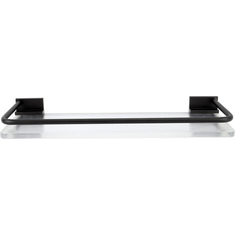 Étagère murale de salle de bain 30 cm, porte-serviettes en aluminium et acrylique, noir (1/5)