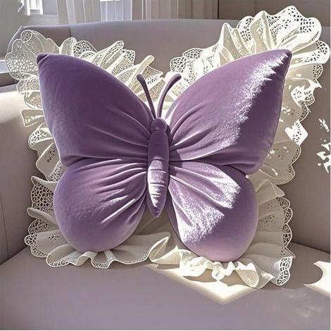 1 Coussin,Forme papillon,Velours,Dentelle,40x45cm,Violet,Canapé,Lit (1/5)
