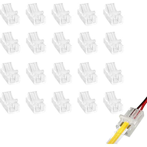 Connecteurs 2 broches 5mm 20 pièces transparents sans soudure pour bandes LED,connecteurs bande-fil,pour bandes monocolores 5V/12V/24V,pas de soudure requise (1/5)