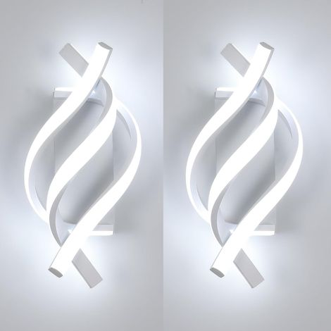 (Bianca) Applique da parete a LED per interni , moderna lampada da parete a spirale, per camera da letto, soggiorno,luce bianca fredda 6500K (2 pezzi) (1/5)