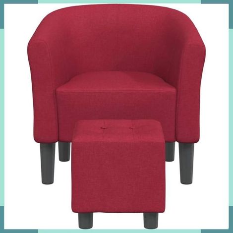 Chaise cabriolet avec repose-pied - Modèle 356434 - Rouge bordeaux - Tissu 100% polyester - Structure bois (1/5)