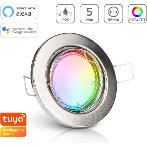 Einbauspot IP20 rund schwenkbar Sprengring - Farbe: Edelstahl-gebürstet - LED Leuchtmittel: GU10 5W RGB+CCT Smart Tuya