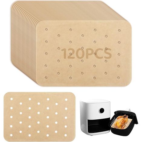 120 Feuilles Papier Sulfurisé pour Air Fryer, 14x20.5cm Papier Cuisson Perforé Antiadhésif Parchemin Résistant à la Chaleur Compatible avec Cosori CS130 Ninja AF400UK AF300UK Foodi