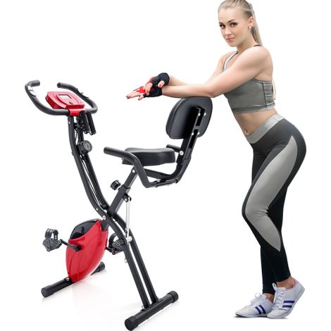 X-Bike, bici da fitness pieghevole magnetica, cyclette da allenamento cardio per ciclismo indoor con traningscomputur e bande di estensione, rosso MINKUROW (1/5)