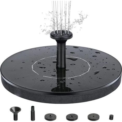 Fontaine à eau solaire 13 cm, fontaine d'extérieur noire (1/5)