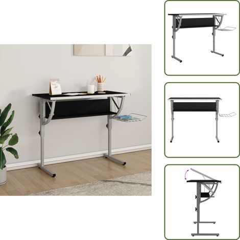 Bureau d'artisanat noir et gris 110x53x(58-87) cm - Bureau D'artiste - Bureau Étudiant - Bureau Informatique - Meuble De Bureau - Table De Dessin (1/5)