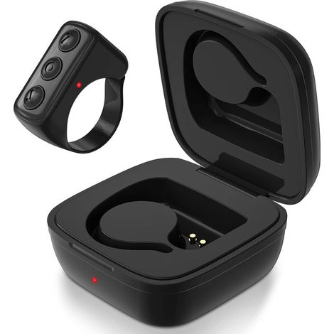 Bluetooth-Fernbedienung für TikTok, kabelloser Seitenumblätterer und Kameraauslöser für Selfies, mit Ladecase, kompatibel mit iPhone, Android, iPad und Mobiltelefonen (Schwarz) (1/5)