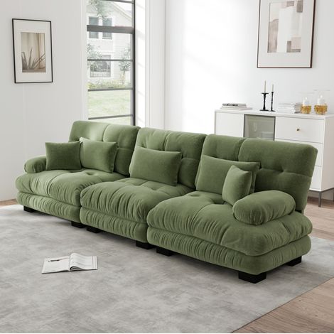 Modulares Ecksofa 313x77x81 cm aus grüner Chenille, tiefer Komfort – MEUBLIV (1/5)