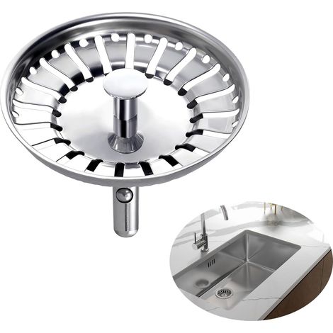 1 Crépine Évier, Acier Inoxydable, Diamètre 84 Mm, Joint Caoutchouc, Anti-blocage, Cuisine Salle De Bain