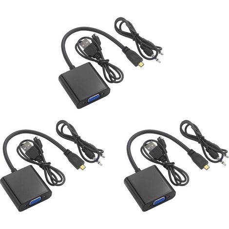 3x Micro-zu-VGA-Adapterkabel, 1080p-Videokonverter mit Audioanschluss und USB-Stromkabel für Raspberry Pi 4 Kamera