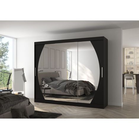 Schiebetürenschrank Schrank Nr.520 in Schwarz- Spiegel 250x215x58 cm (1/3)