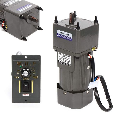 Motoreducteur Électrique AC 220V Moteur à Engrenages Asynchrone Monophasé 90W avec Régulateur de Vitesse (100K), 13.5 Tours/Min