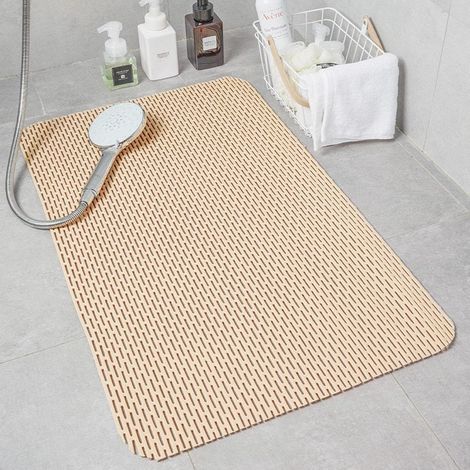 Tapis de douche rectangulaire antidérapant, drainage rapide, massage des pieds, 45 x 70 cm, Beige (1/5)