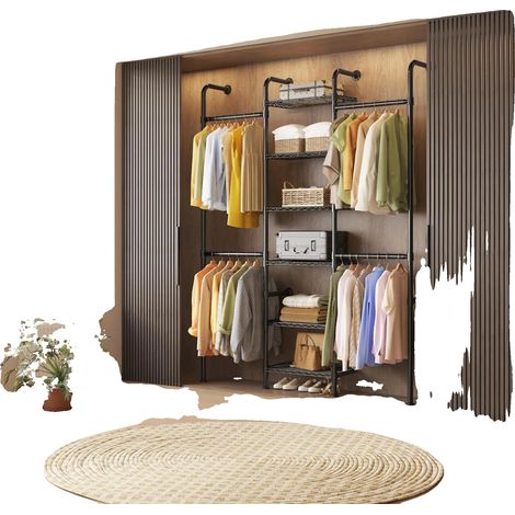 Organizador de armario, capacidad de carga de 340 kg, estantes ajustables, diseño en forma de L, anclaje a la pared, metal resistente. (1/5)