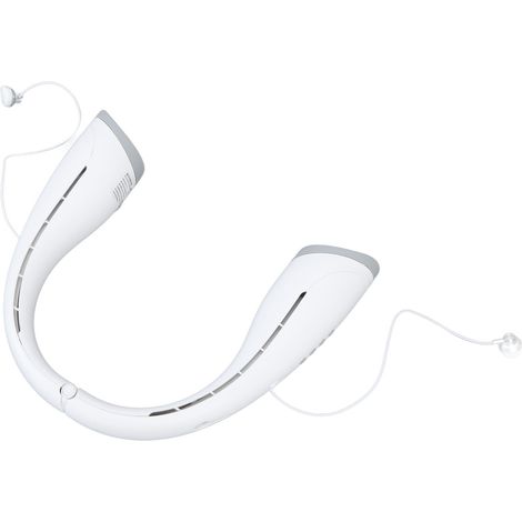 Bluetooth-Nackenventilator mit Kopfhöreranschluss, USB-aufladbar, 4000 mAh, tragbar, freihändig, leise, klingenlos, weiß (1/5)