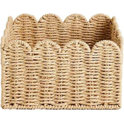 Panier à bord festonné, paniers de rangement en osier, paniers de rangement tissés à la main pour étagères, motif corde en papier (1/5)