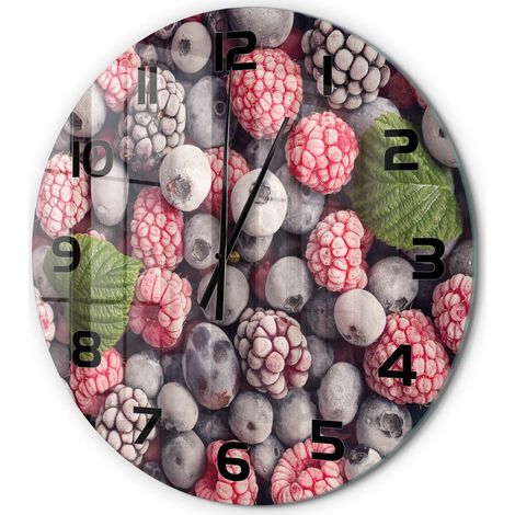 Horloge Murale Ronde pour Toutes les Pièces Verre Trempé Silencieuse Moderne Fruits des bois glacés fi 60 cm (1/5)