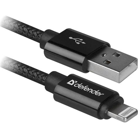 Cable USB-LIGHTNING Defender de 1 m y 2,1 A, color negro (1/5)