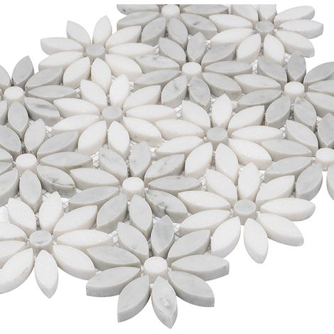 Mosaïque Carrara White Bloom — lot de 12 feuilles (1,08 m²) (1/5)