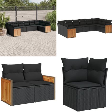 10-tlg. Garten-Sofagarnitur mit Kissen Schwarz Poly Rattan - Gartenmöbel - Rattan Möbel - Lounge Set - Esszimmergarnitur - Außengartenmöbel - Home & Living (1/5)