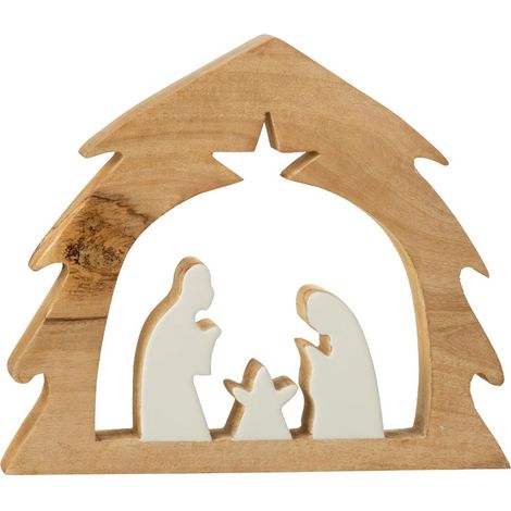 Crèche Sapin en Bois "Ajourée" 37cm Blanc & Naturel (1/2)